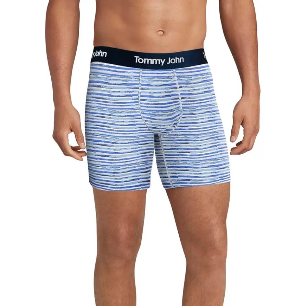 Tommy John Second Skin 6 Inch Boxer Briefs – Baja Blue Painterly Stripe
